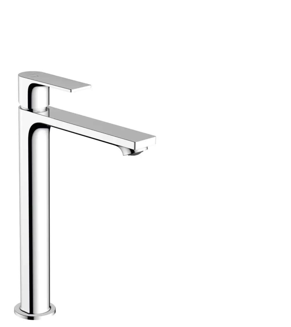 Heller Einhebel-Waschtischmischer aus Chrom von Hansgrohe mit einem modernen Design und einer klaren Linienführung für Aufsatzwaschtische.
